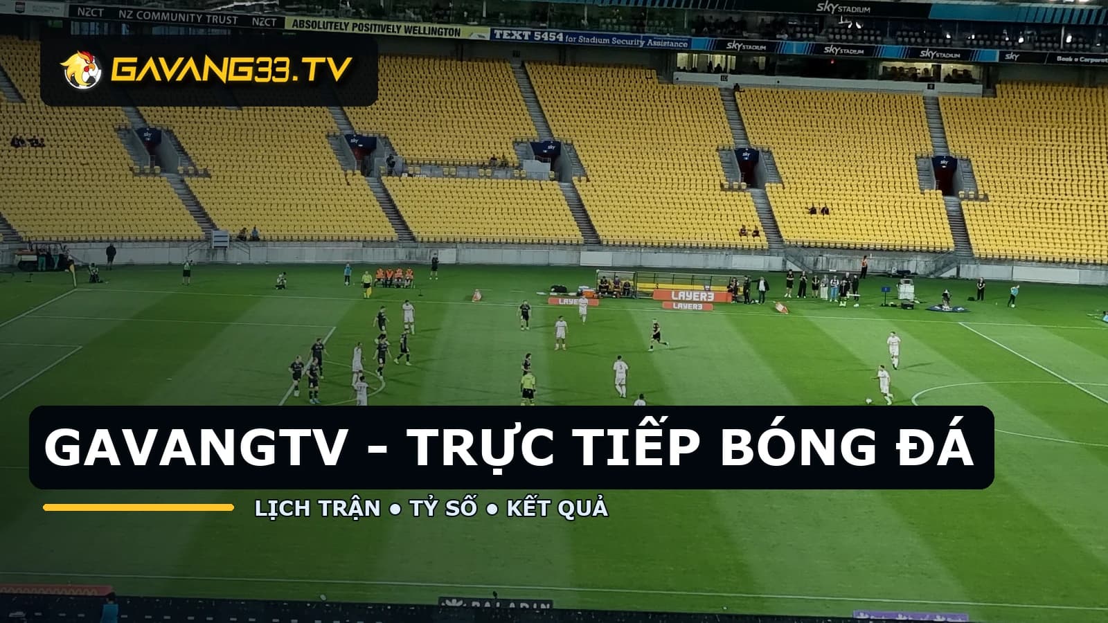 Sân bóng đá thực tế với logo GavangTV và tiêu đề GavangTV trực tiếp bóng đá